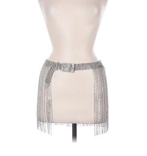 DA VEAMOR Silver Crystal Fringe Mini Skirt Belt